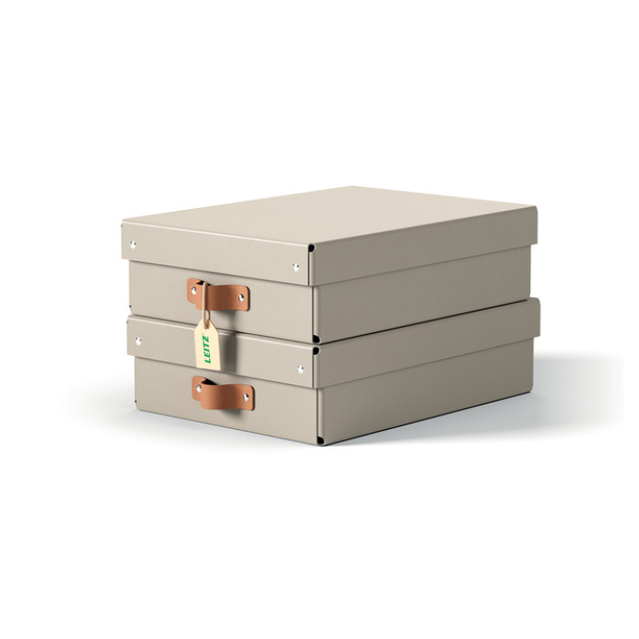 Opbergdoos Leitz Puro met deksel 8 liter set van 2 beige