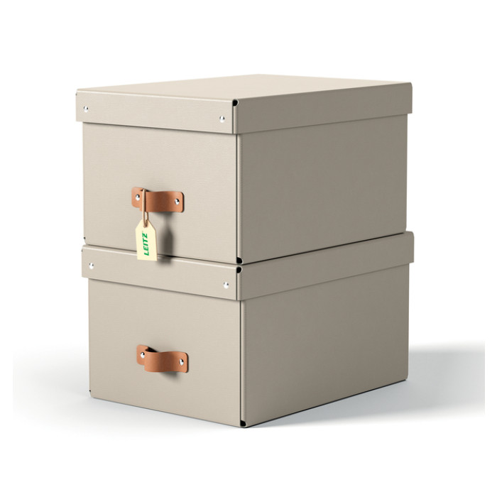Opbergdoos Leitz Puro met deksel 17 liter set van 2 beige