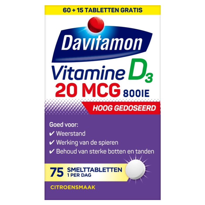 Vitamine D Davitamon Forte smelttablet 75 stuks