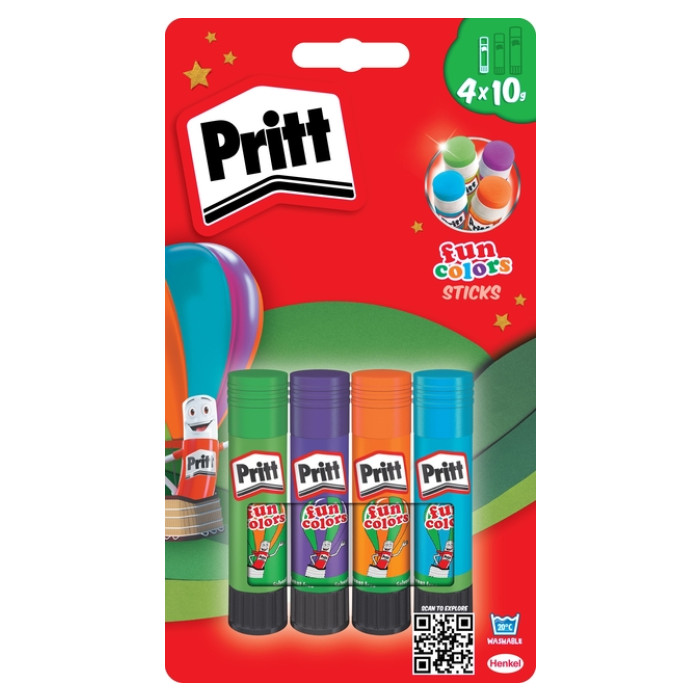 Lijmstift Pritt Stick 10gr FUN Colors 1 blister à 4 stuks
