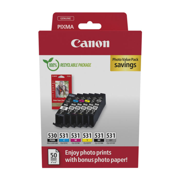 Inktcartridge Canon PGI-530 CLI-531 2 x zwart + 4 kleuren