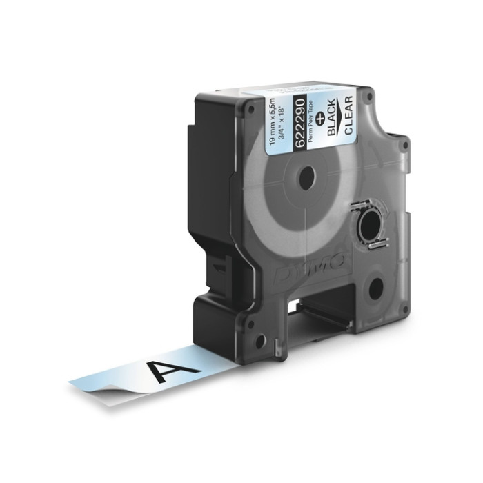 Labeltape Dymo Rhino industrieel polyester 19mm zwart op transparant