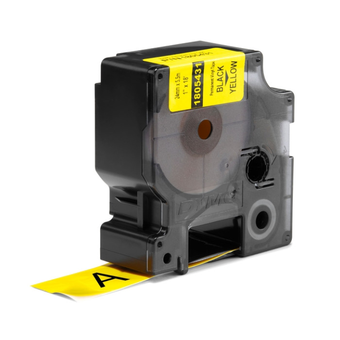 Labeltape Dymo Rhino industrieel vinyl 24mm zwart op geel