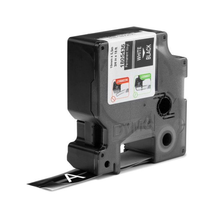 Labeltape Dymo Rhino industrieel vinyl 19mm wit op zwart