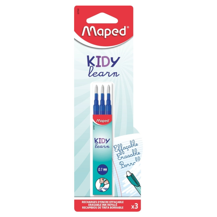 Balpenvulling Maped Kidy uitwisbaar medium blauw blister à 3 stuks