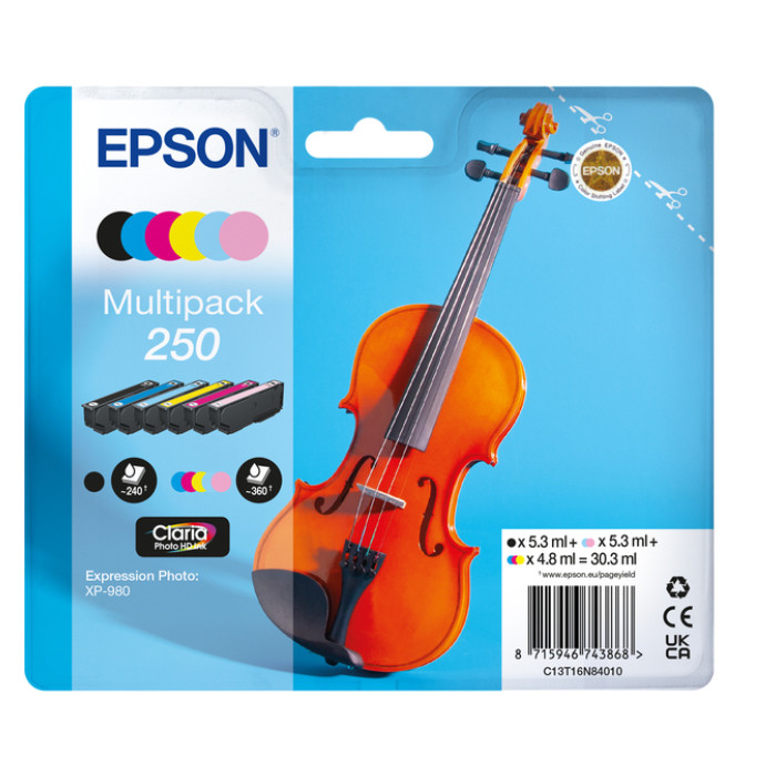 Inktcartridge Epson 250 T16N84 zwart + 5 kleuren