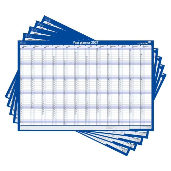 Jaarplanner 2027 Legamaster 1 persoon 90x60cm horizontaal gelamineerd Engelstalig