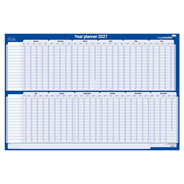 Projectplanner 2027 Legamaster 90x60cm horizontaal gelamineerd Engelstalig