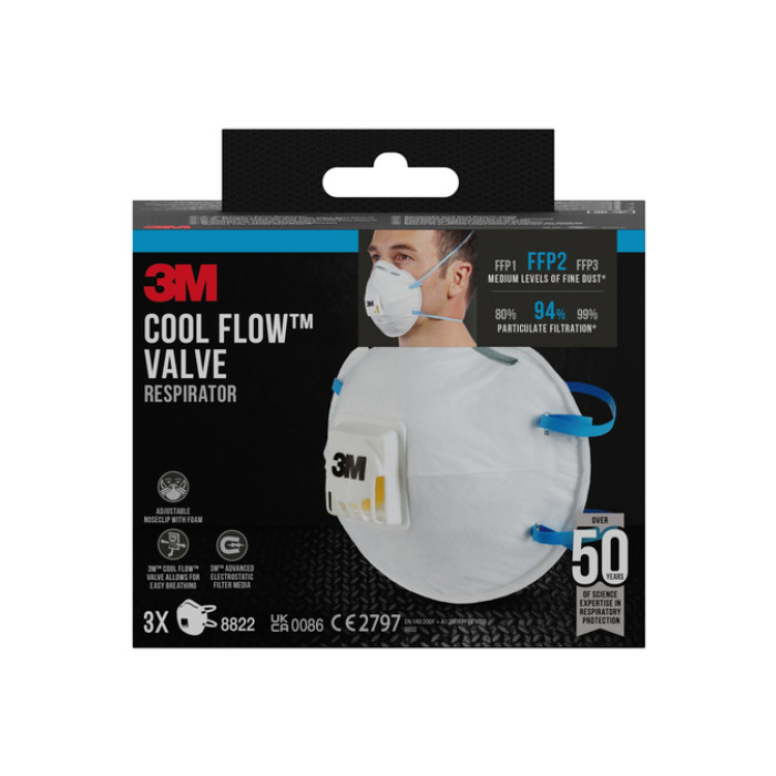 Stofmasker 3M voor schuren 8822 FFP2 met ventiel 3 stuks