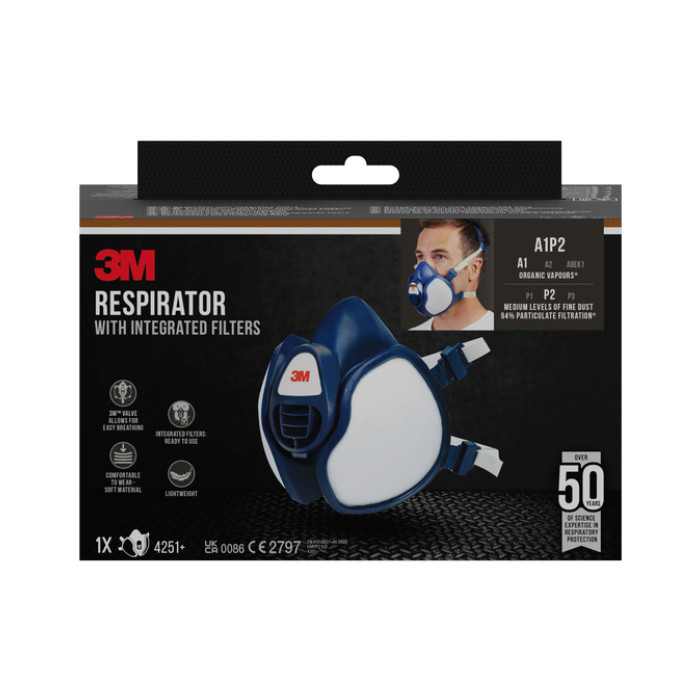 Mondmasker 3M met geïntegreerde filters 4251+, A1P2 organische dampen