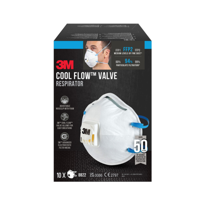 Stofmasker 3M voor schuren 8822 FFP2 met ventiel 10 stuks