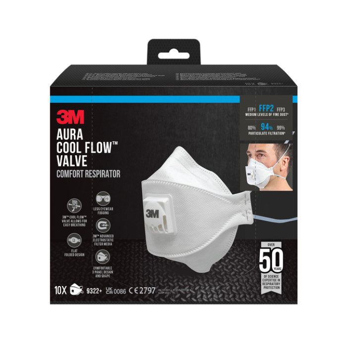 Stofmasker 3M Aura voor schuren 9322 FFP2 met ventiel 10 stuks