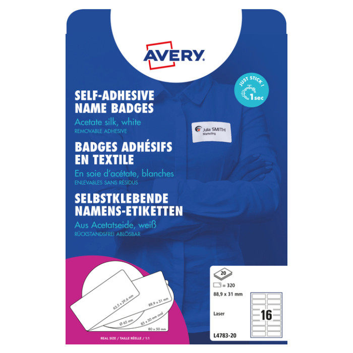 Naambadge etiket Avery L4783-20 88.9x31mm zelfklevend 320 stuks