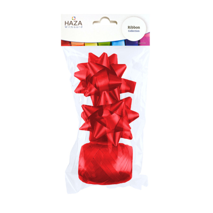 Cadeaulint Haza polyband en 2 rozetten rood
