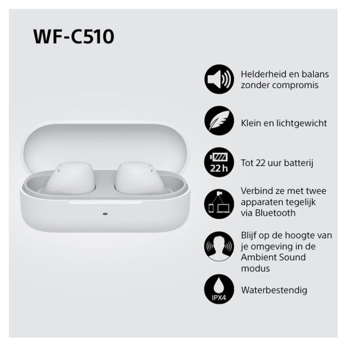 Oordopjes Sony WFC510 draadloos Bluetooth in ear wit