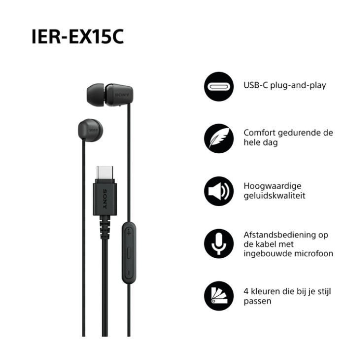Oordopjes Sony EX15C bedraad USB-C in ear zwart