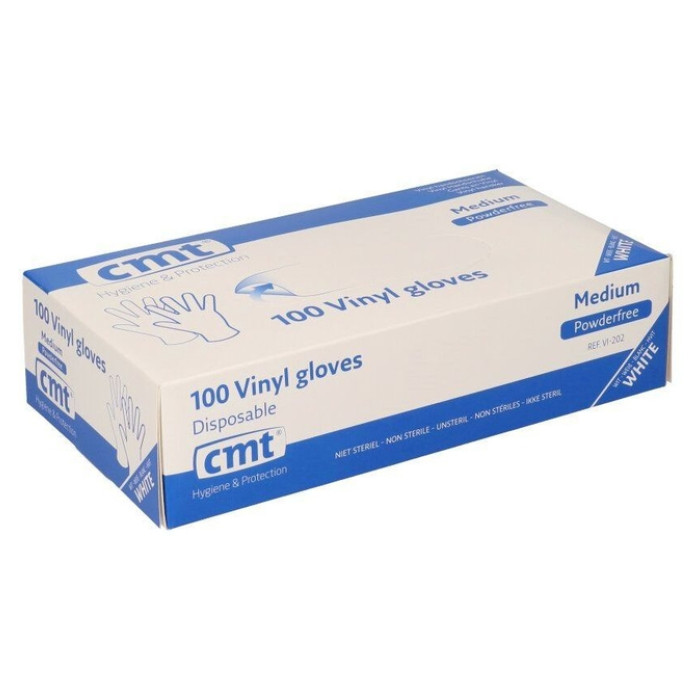 Handschoen CMT M vinyl poedervrij wit 100 stuks