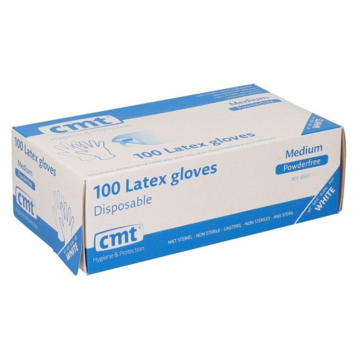 Handschoen CMT M latex poedervrij wit 100 stuks