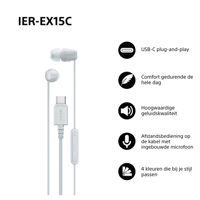 Oordopjes Sony EX15C bedraad USB-C in ear wit