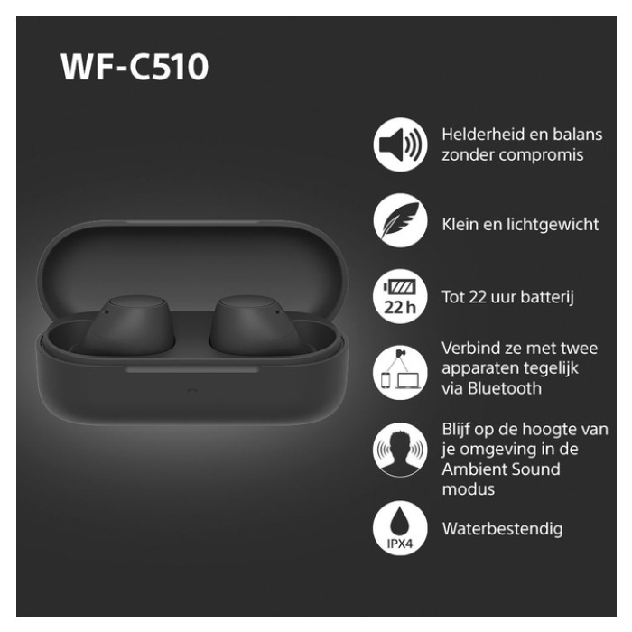 Oordopjes Sony WFC510 draadloos Bluetooth in ear zwart