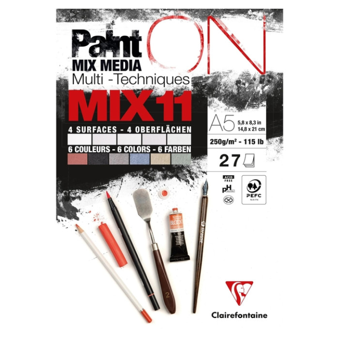 Mix Media Papier Clairefontaine 11 A5 Paint On 27 vel 250gram assorti