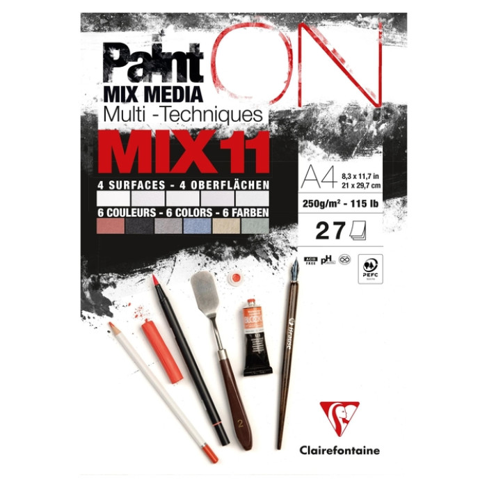 Mix Media Papier Clairefontaine 11 A4 Paint On 27 vel 250gram assorti