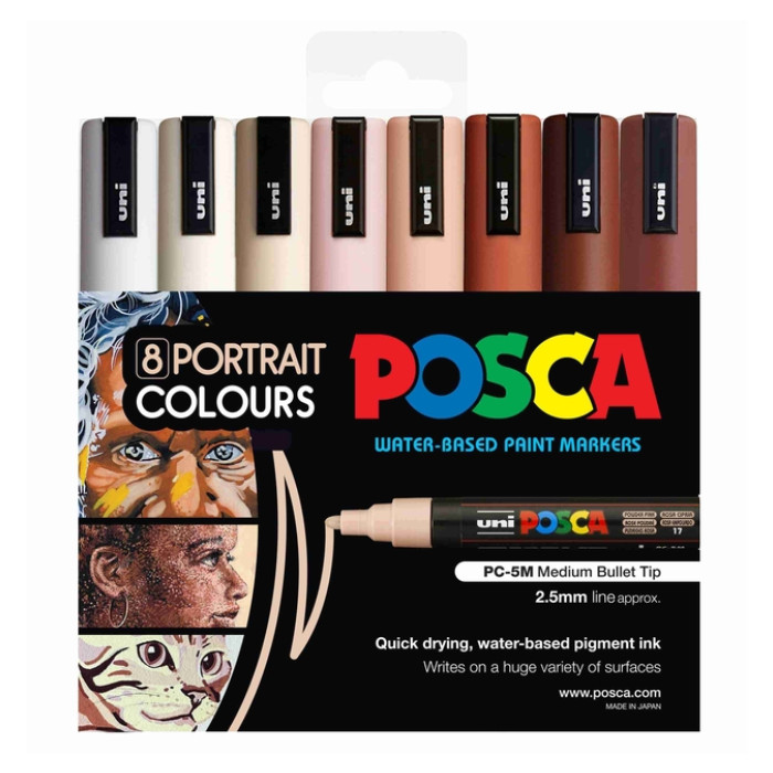 Paintmarker Uni POSCA PC5M medium portret kleuren set à 8 stuks