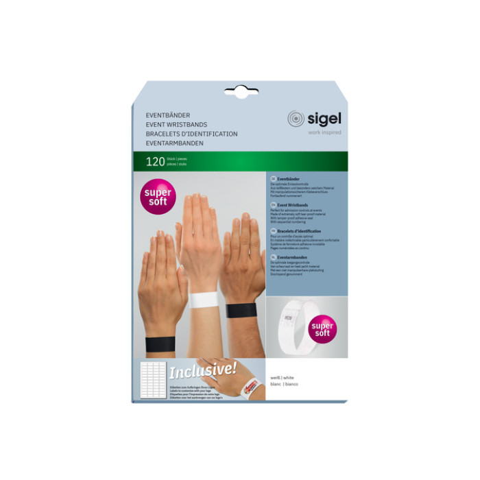 Evenementenbandjes Sigel 255x25mm wit 120 stuks