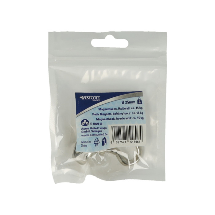 Magneet met haak Westcott 25mm zilver Trekkracht +/- 15kg