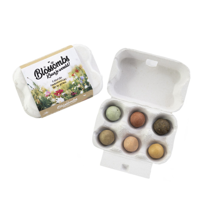 Giftbox Blossombs bloemen eierdoosje à 6 zaadbommetjes