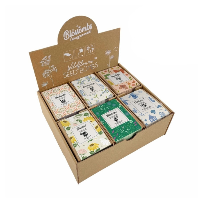 Giftbox Blossombs kruiden-bloemen assorti display à 24 zaadbommetjes