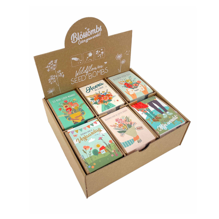 Giftbox Blossombs bloemen assorti display à 24 zaadbommetjes