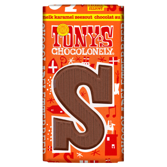 Chocoladeletter Tony's Chocolonely S melk karamel zeezout 90 gram