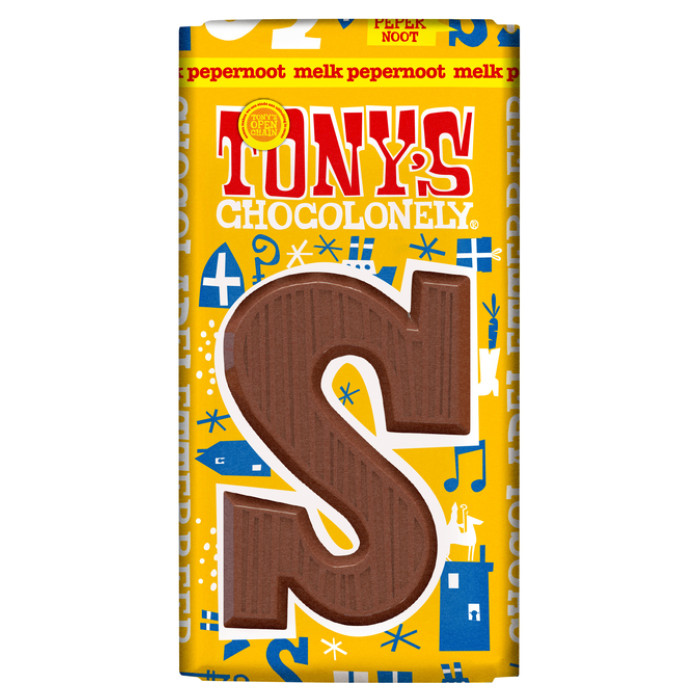 Chocoladeletter Tony's Chocolonely S melk pepernoot 90 gram