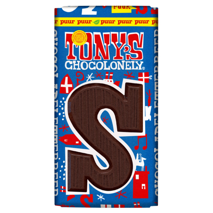 Chocoladeletter Tony's Chocolonely S puur 90 gram