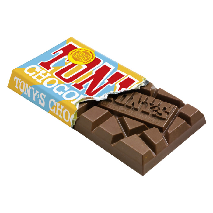Chocolade Tony's Chocolonely melk karamel gepofte rijst 180 gram