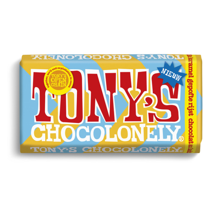 Chocolade Tony's Chocolonely melk karamel gepofte rijst 180 gram