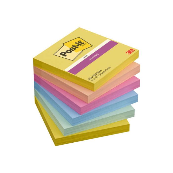 Memoblok Post-it 654 Super Sticky 76x76mm Summer Sorbet 6 stuks