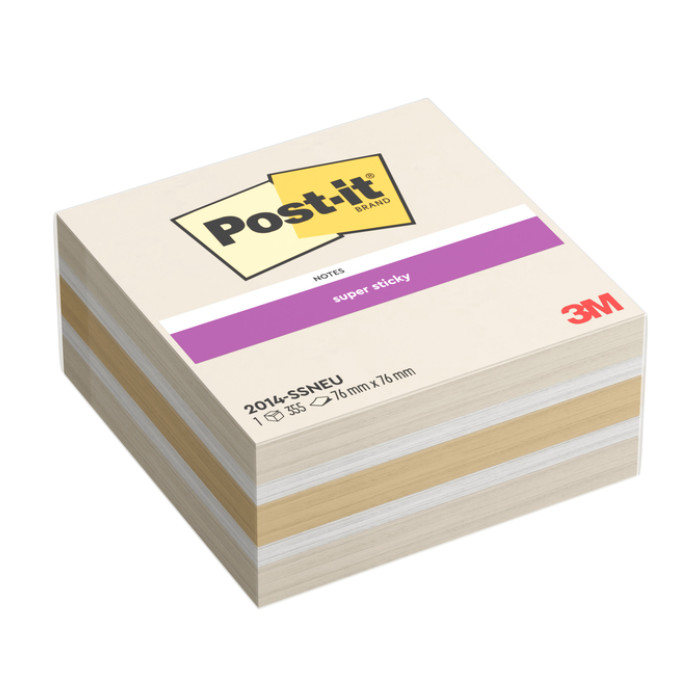 Memoblok Post-it 2014 Super Sticky 76x76mm kubus Neutrality 355 vel