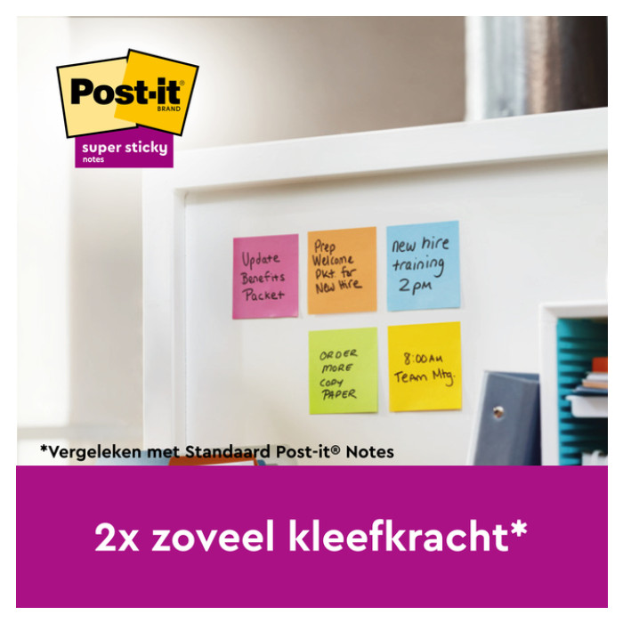 Memoblok Post-it Super Sticky Notes 76x76mm colour 8+4 gratis