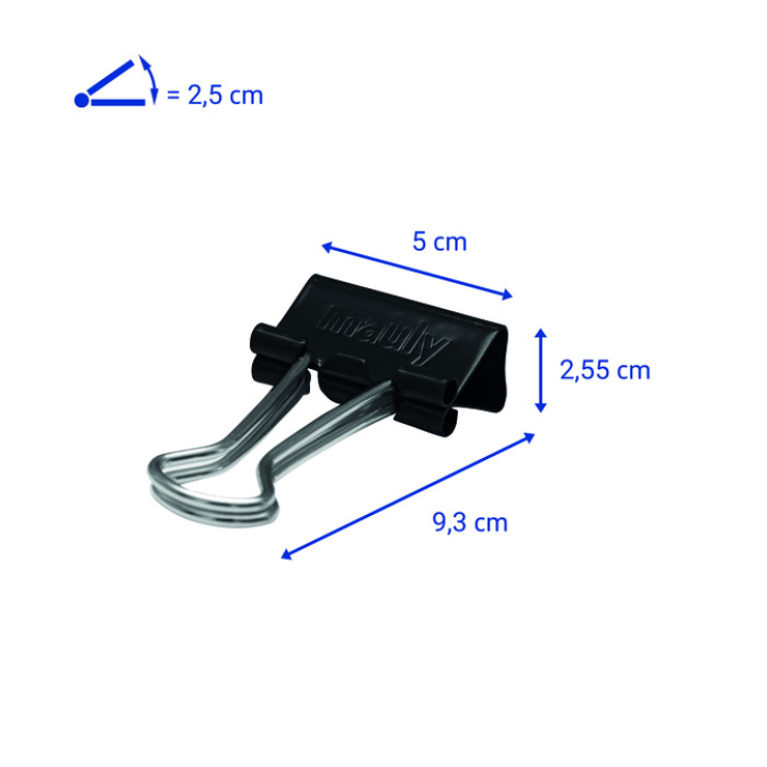 Papierklem MAULy 214 foldback 50mm zwart 12 stuks