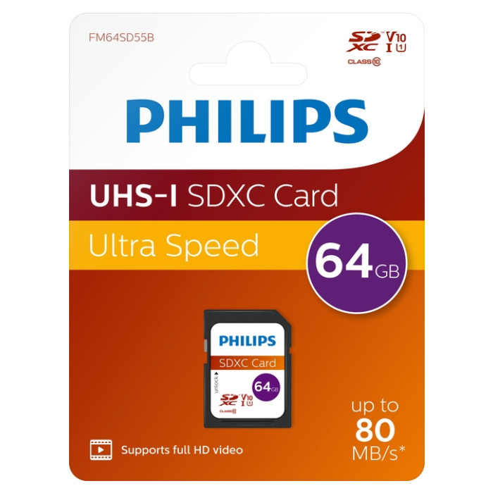Geheugenkaart Philips Ultra Speed SDXC Class 10 UHS-I U1 64GB
