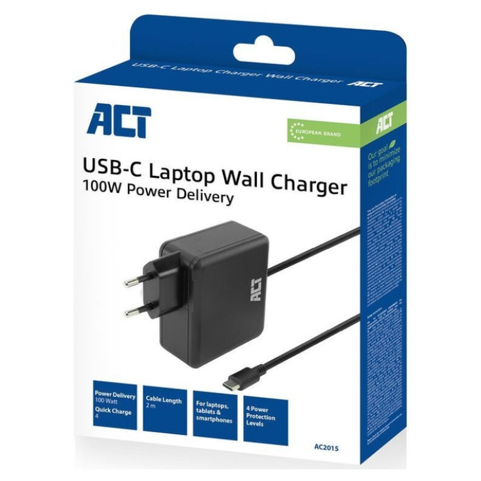 Laptoplader ACT USB-C 100W PD 2 meter