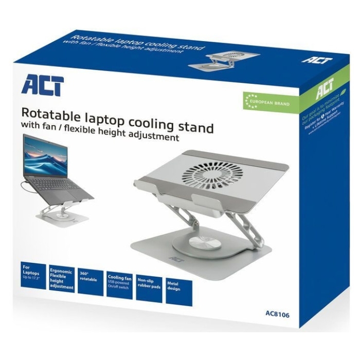 Laptopstandaard ACT 360 draaibaar met ventilator
