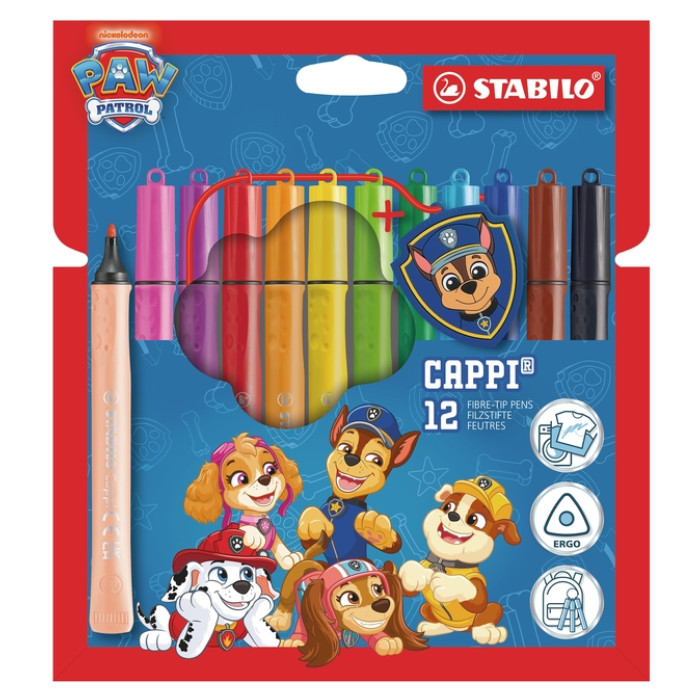 Viltstift STABILO Cappi + badge PAW Patrol 12st
