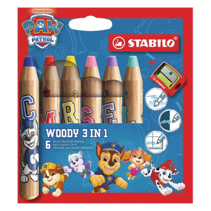 Kleurpotloden STABILO woody 3 in 1 Paw Patrol + slijper 6st
