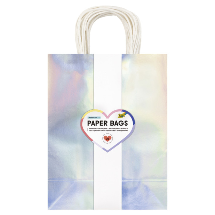 Cadeautas Folia irisierend kraft 24x31x12cm zilver 20 stuks