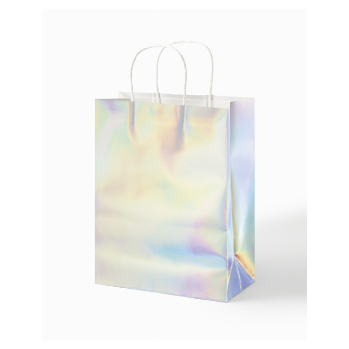 Cadeautas Folia irisierend kraft 24x31x12cm zilver 20 stuks