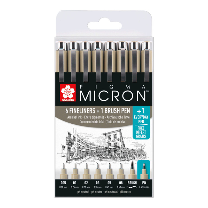 Fineliner & brush set Sakura Pigma Micron 7 + 1 Pigma Micron PN gratis