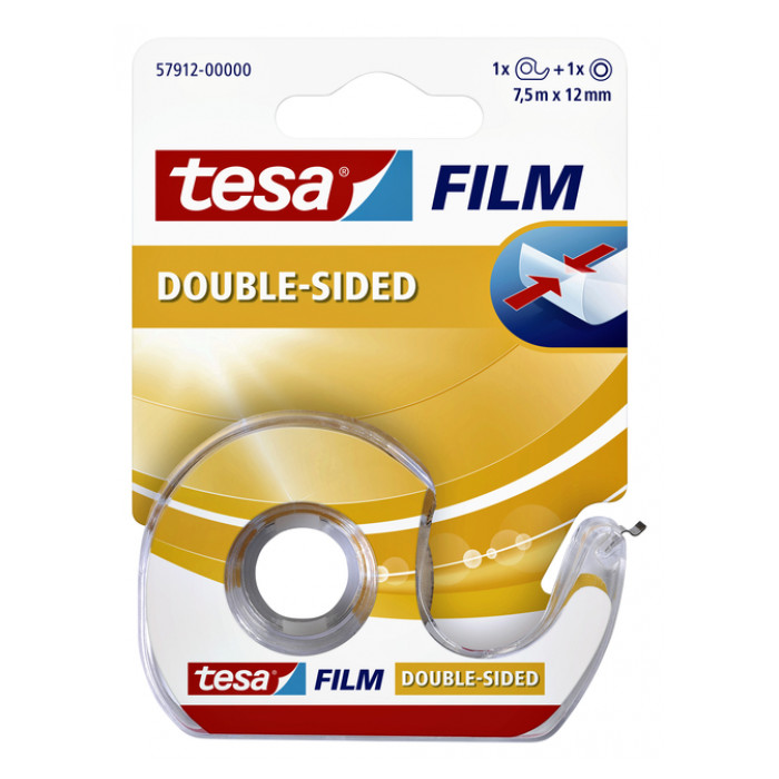 Dubbelzijdige plakband Tesa film 12mmx7.5m met dispenser